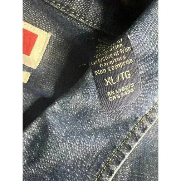 Wrangler Denim Shirt Flex Long Sleeve Casual Button Up Blue Jean Men’s XL Pockts - Picture 3 of 14